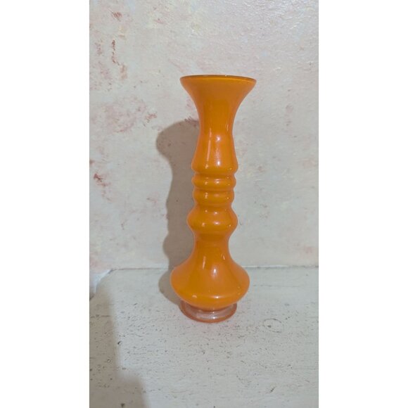 Vintage Orange Art Glass Vase Retro Mid-Century Modern Hand-Blown 8" Unique Deco - Picture 2 of 7